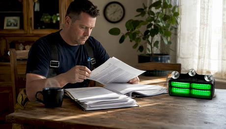 Volunteer firefighter reviewing lighting regulations