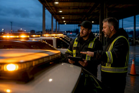 Fleet vehicles with synchronized warning lights