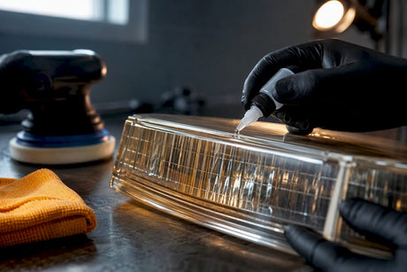 Technician resealing a yellowed light bar lens