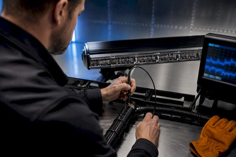 Technician diagnosing LED lighting interference