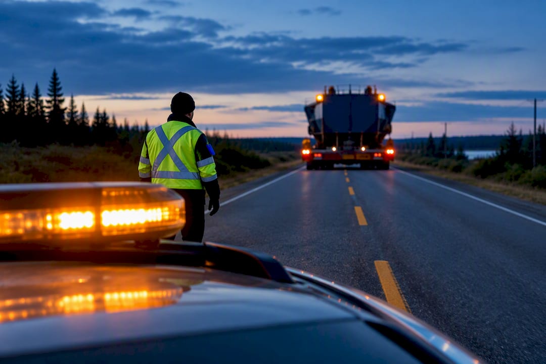 Pilot escort vehicle warning light on Canadian highway