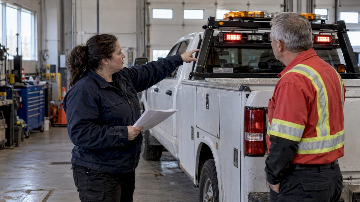 Fleet team reviewing vehicle lighting compliance