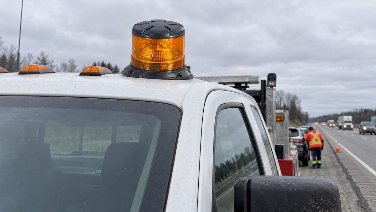 Amber warning beacon on a daytime service truck