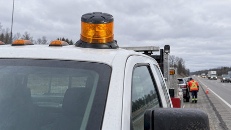 Amber warning beacon on a daytime service truck