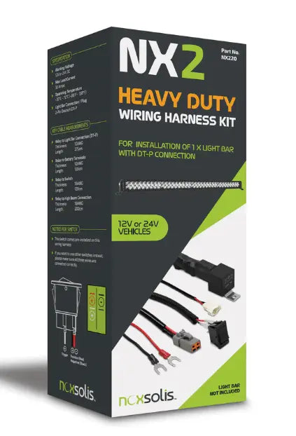 Noxsolis NX220 Heavy Duty Wiring Harness Kit – For 1 Light Bar (DT-P Connection, 12–24V).