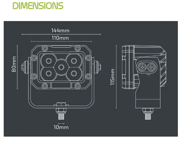 Noxsolis NX514 4" x 3" LED Work Light – 4,250 lm (12–24V).