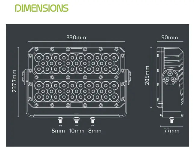 Noxsolis NX525 13" x 8" LED Work Light – 46,400 lm Flood (12–24V, 580 W).