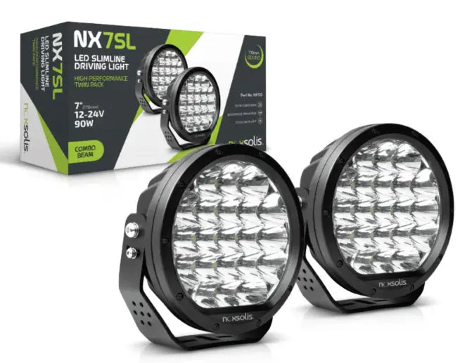 Noxsolis NX720 7″ Slimline LED Driving Lights – 12,600 lm Combo Beam Twin Pack (12–24V).
